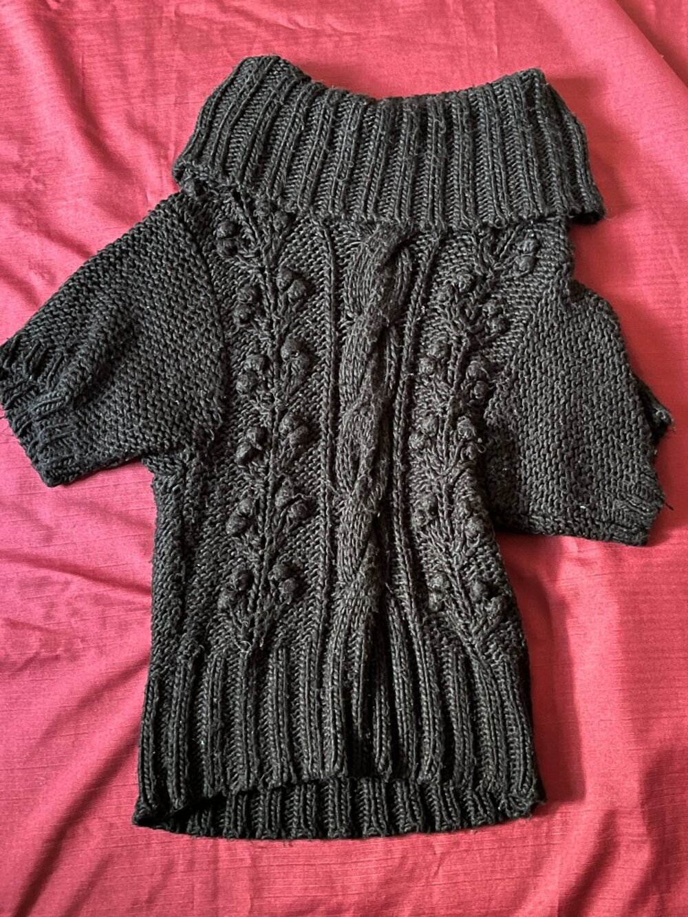 Black chunky knit turtleneck sweater with short sleeve for women size M.